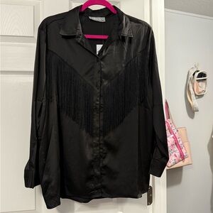 Black Fringe Women's Blouse